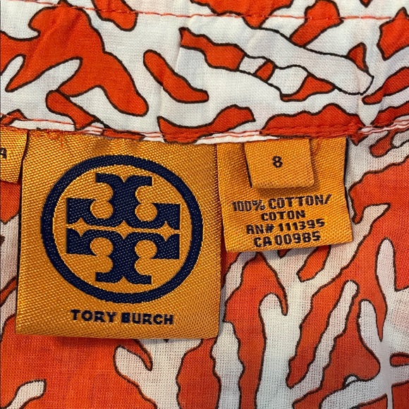 Tory Burch Coral Red and Cream Coral Pattern Tunic - Picture 9 of 11